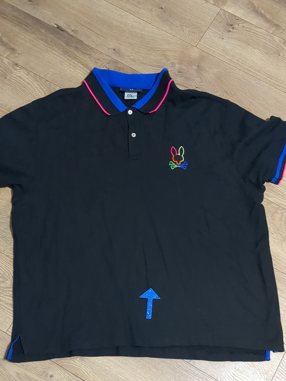 Psycho Bunny Mens 2 XL Black Neon Logo Polo Shirt Multi Color Embroidered Casual - Picture 10 of 12